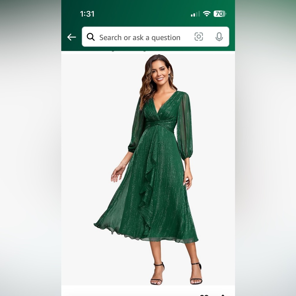 Green Shimmery Midi Dress